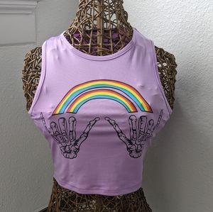 Hang Loose Skeleton Hand Rainbow Crop Tank